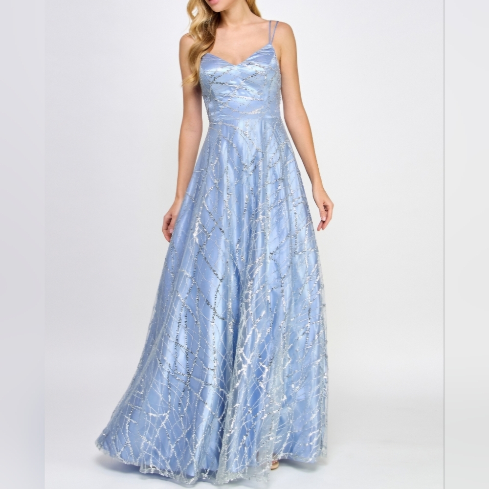 Say yes to the prom_Juniors' Sequin-Embellished Ball Gown- Silver/Blue